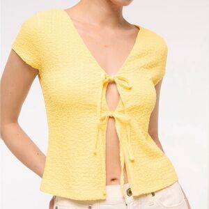 Abercrombie Bubble Knit Tie-Front Top Yellow Textured Crop Top Womens Small